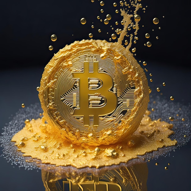 golden coin of bitcoin digital cryptocurrency mining or blockchain technology generative ai