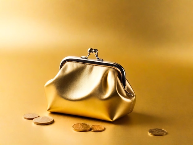 Photo golden coin purse isolated on golden background