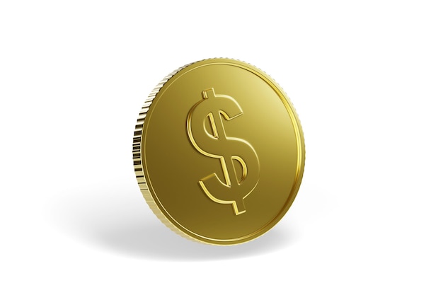 Golden coin with dollar sign isolated on white background 3d illustration