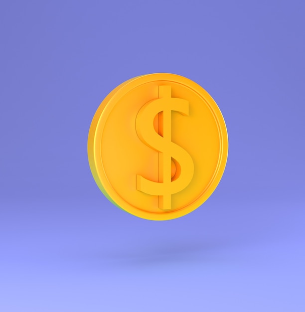 Golden coin with dollar sign minimal cartoon 3d render illustration