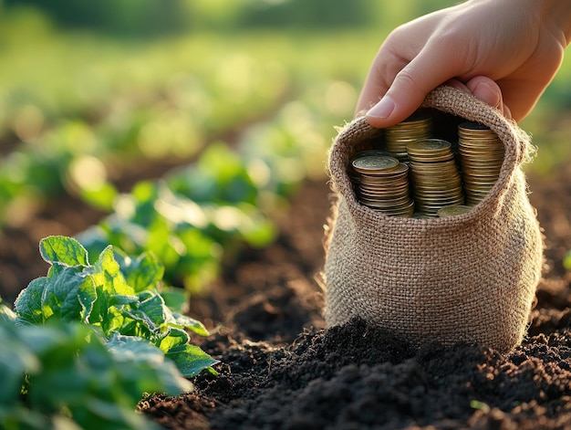 Photo golden coins hidden in a field