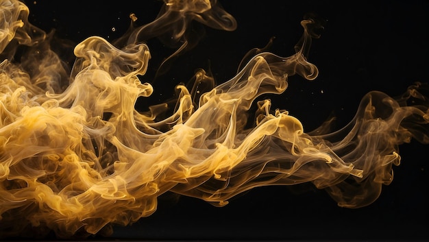 Golden color fire and smoke effect on black background