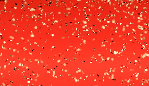 Golden Confetti Explosion in Red Background,Soft Focus 3D illustration Rendering.