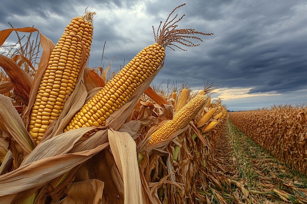 Photo golden cornfield harvest closeup