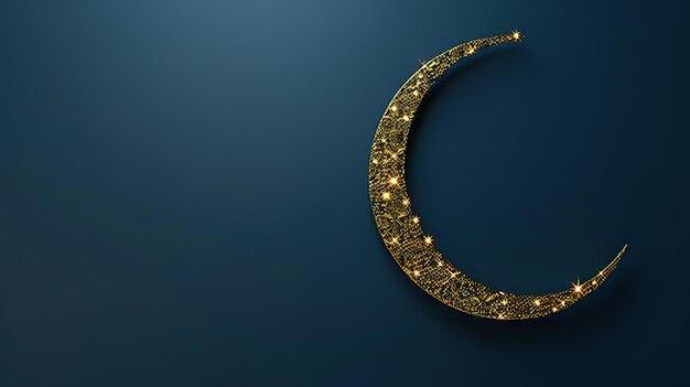 Golden Crescent Moon on Dark Blue Background