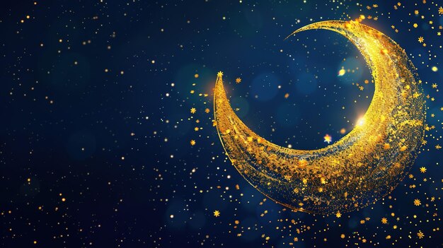 Golden Crescent Moon in a Night Sky