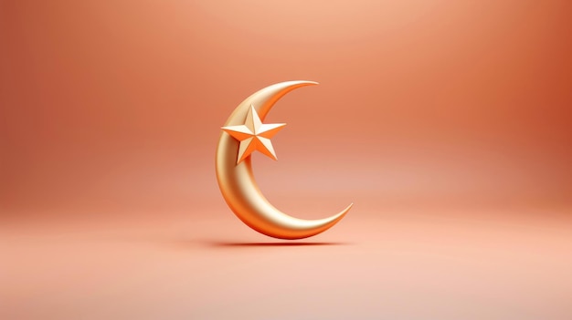 Golden Crescent Moon and Star on Peach Background