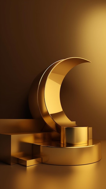 A golden crescent moon with a gold background