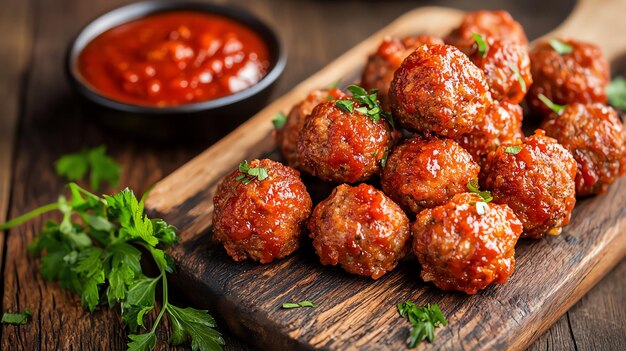 Golden crispy meatballs served with spicy marinara sauce