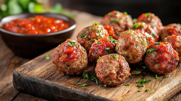 Golden crispy meatballs served with spicy marinara sauce