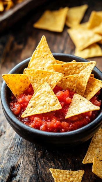 Golden crispy tortilla chips paired with a zesty salsa