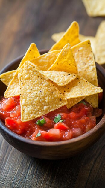 Golden crispy tortilla chips paired with a zesty salsa