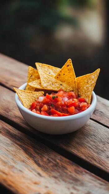 Golden crispy tortilla chips paired with a zesty salsa