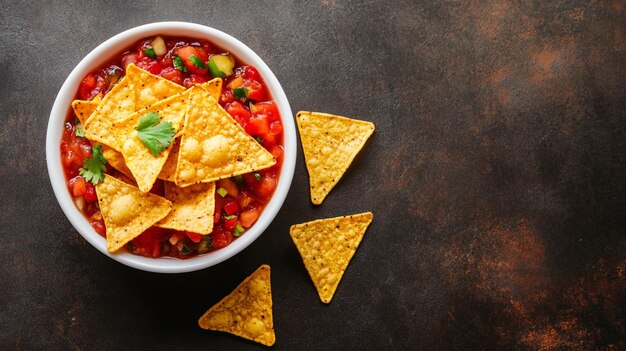 Photo golden crispy tortilla chips paired with a zesty salsa