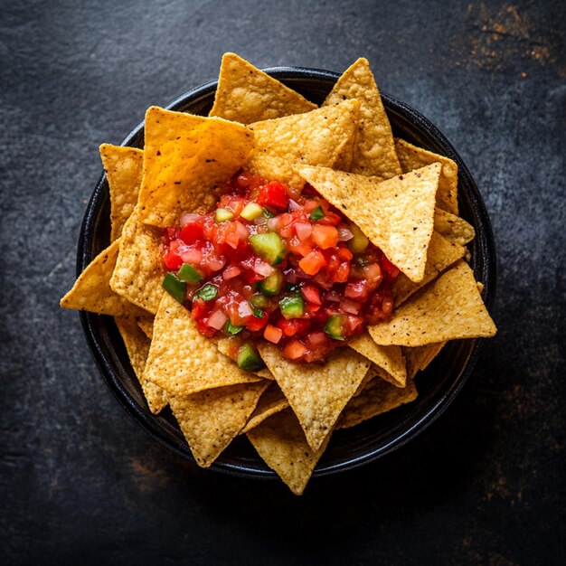 Golden crispy tortilla chips paired with a zesty salsa