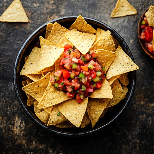 Photo golden crispy tortilla chips paired with a zesty salsa