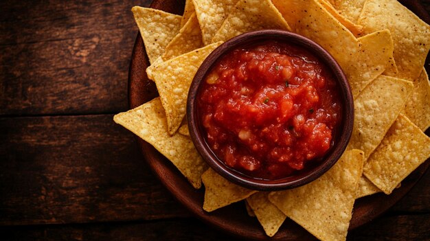 Photo golden crispy tortilla chips paired with a zesty salsa