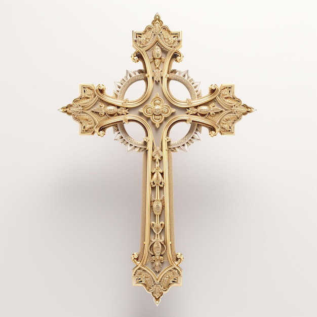 Golden cross on a white background 3d rendering Computer digital drawing