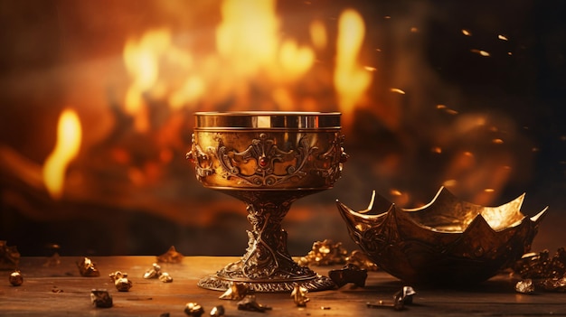 Golden Crown And A Goblet Full Of Gold