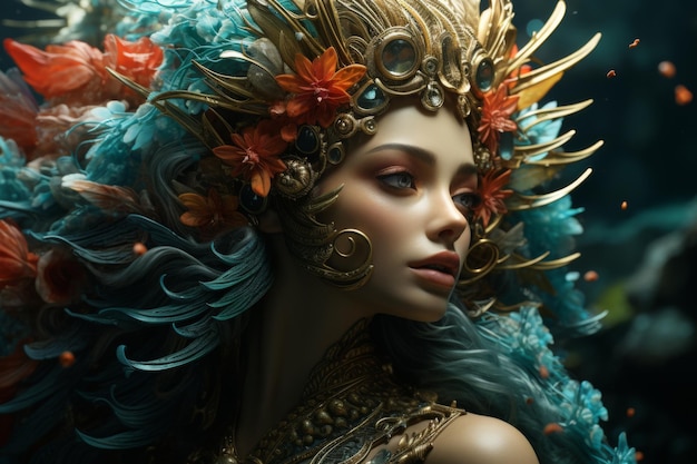 Photo golden crowned aquatic goddess