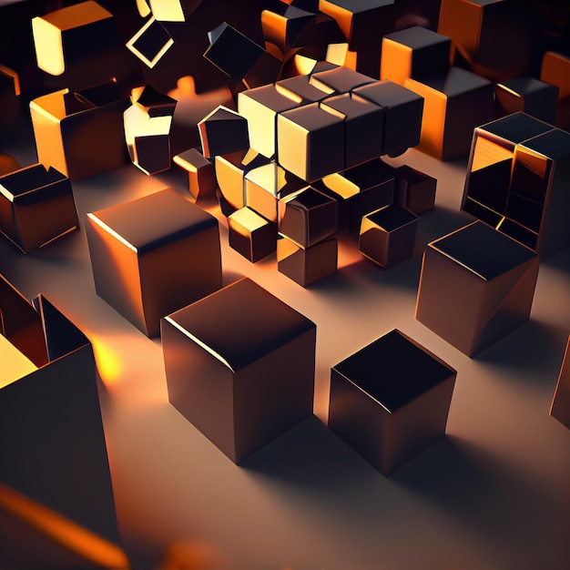 Golden cubes mosaic abstract background Generative AI