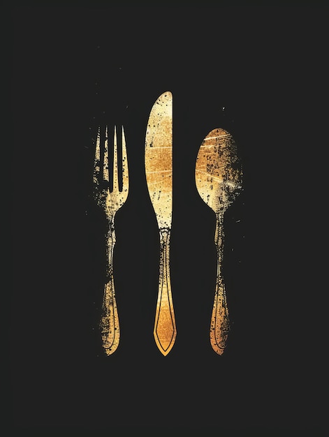 Photo golden cutlery on a black background