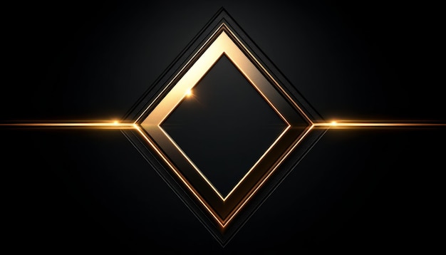 Photo golden diamond frame with glowing lines on black background