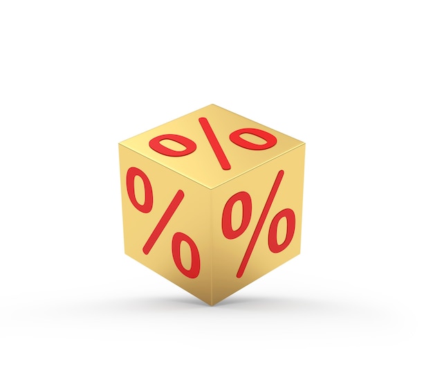 Golden dice with percentage signs