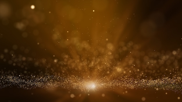 Golden digital particle wave and light background