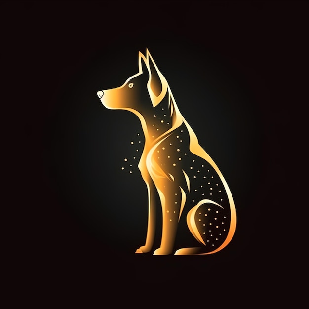 A golden dog with a black background and the stars are on the bottom.