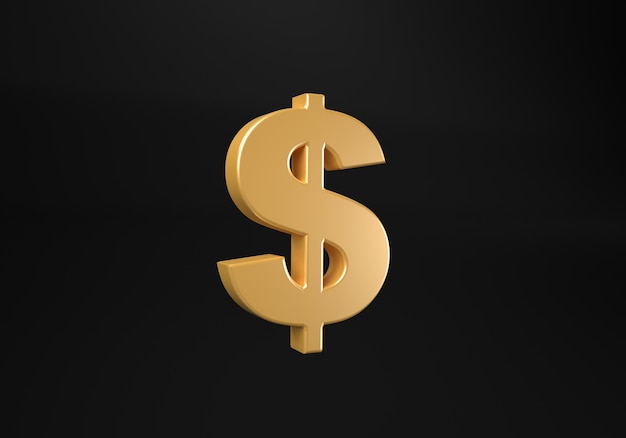 Golden dollar sign US dollar currency symbol isolated on gray background 3D render