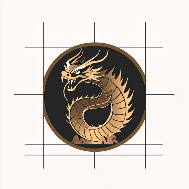 Golden Dragon Symbol on Black Circle Background