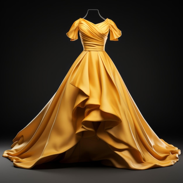 Golden Dress On Mannequin Hyper Realistic 8k 3d Yellow Robe