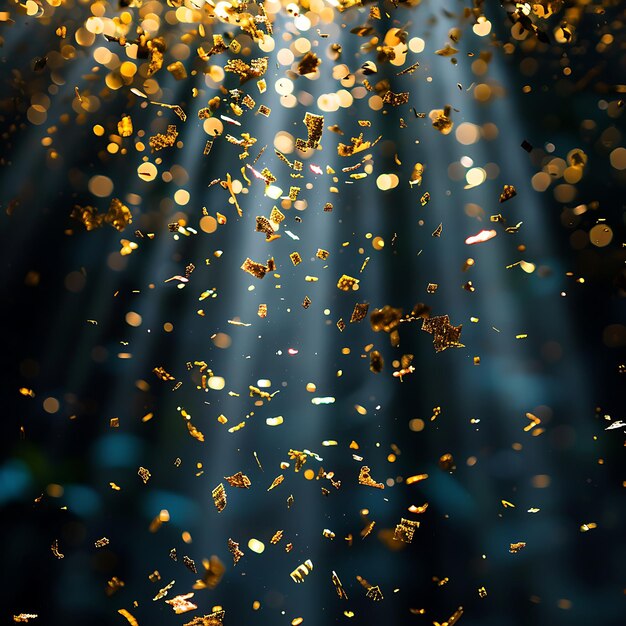 Photo golden dust particles illuminated by sunlight in a dark atmosphere creating a magical and mystical effect with sparkling details in a mysterious ethereal background