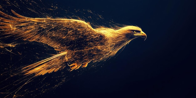 Photo golden eagle in flight abstract lines of light