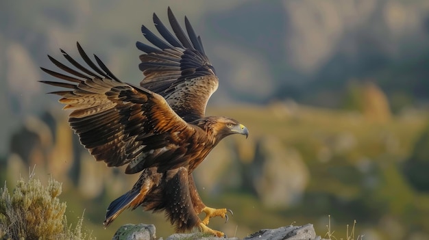 Photo golden eagle hunting in the mountains