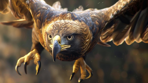 The golden eagle soars through the sky its powerful wings outstretched