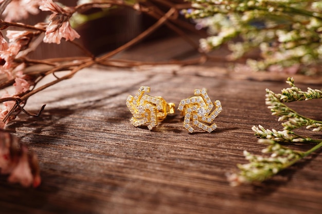 Golden earrings isolated