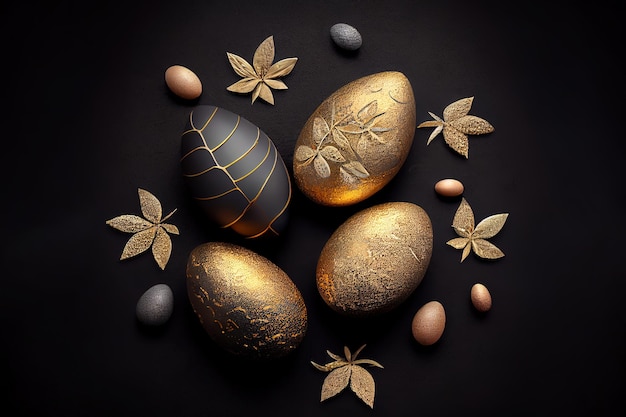 Golden easter egg Golden and black eggs decoratio Generative Ai