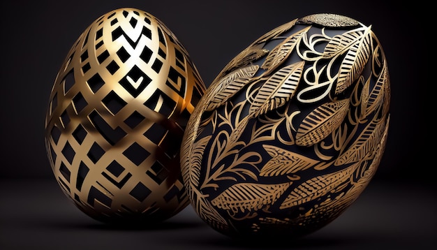 Golden easter egg Golden and black eggs decoration generative ai Easter decoration realistic 3d