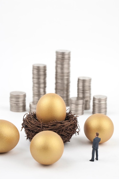 Golden egg and business man on white background