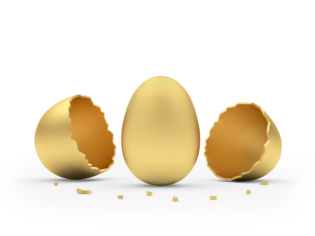 Golden egg hatched from broken golden eggshell