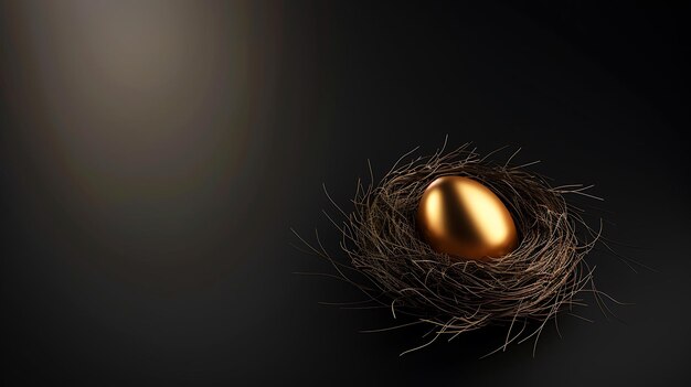 Golden Egg in a Nest on a Black Background