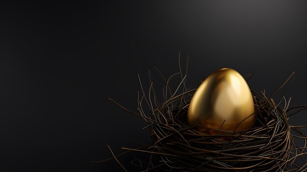 Golden Egg in a Nest on a Black Background