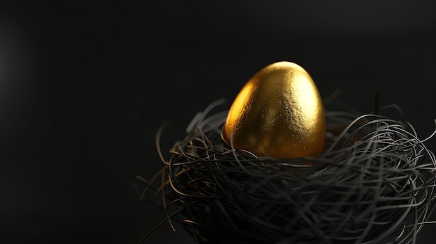 A Golden Egg Rests Securely Within a Nest of Black Twigs