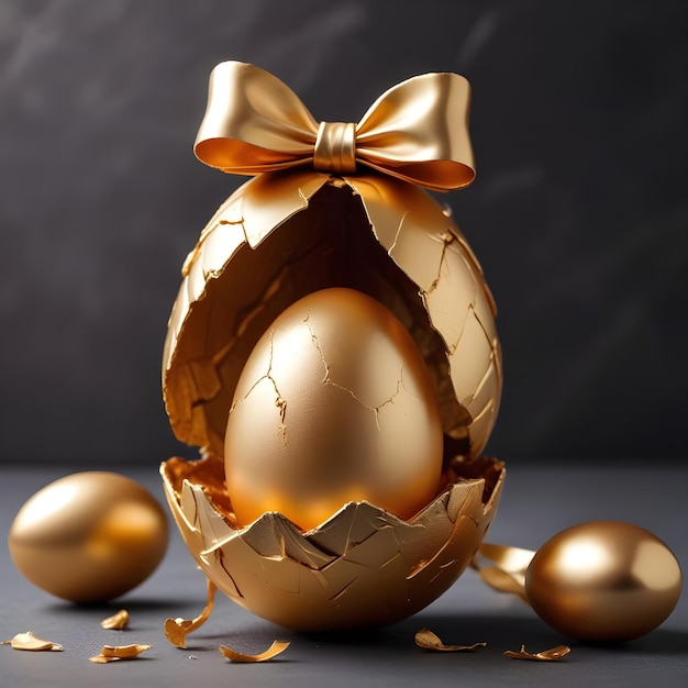 a golden egg with a bow and a bow on it