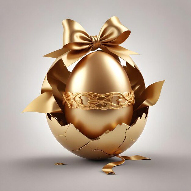 a golden egg with a bow on it