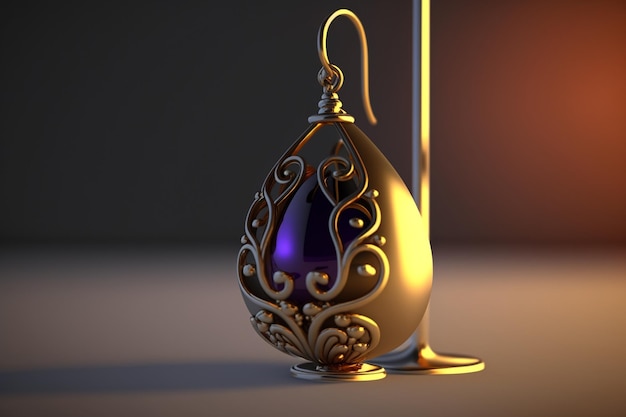 A golden egg with purple gem on the bottom.