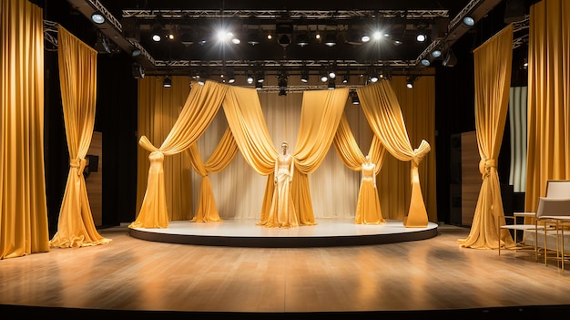 Golden Elegance on Stage Luxurious Drapes and Lights