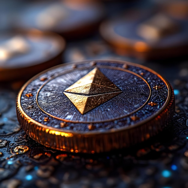 Golden Ethereum Coin 3D Illustration